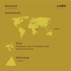 Infografik Herkunft Chepsangor Hills: Anbauländer, Farmdetails, Höhenlage.