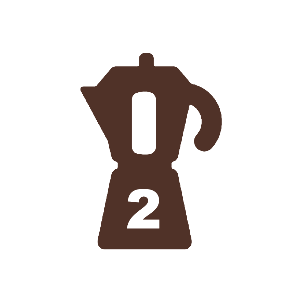 Espressokocher-Symbol mit der Zahl 2 für zwei Tassen