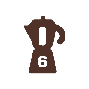 Espressokocher-Symbol mit der Zahl 6 für sechs Tassen