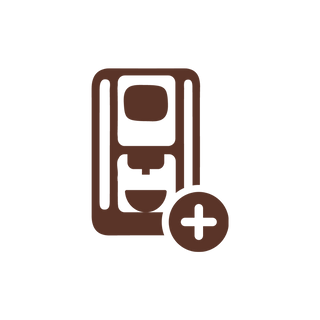 Icon eines Kaffeevollautomaten mit Tasse und Glanzsymbol für die Nivona-Reinigung