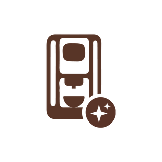 Icon eines Kaffeevollautomaten mit Tasse und Glanzsymbol für die Nivona-Reinigung