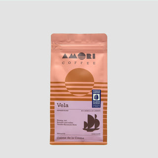 Vela Espresso-Blend aus Brasilien – 80 % Arabica, 20 % Robusta, nachhaltig per Segelschiff transportiert und in Mainz geröstet.