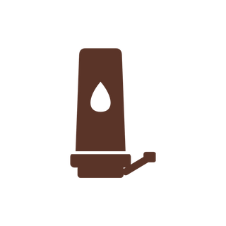 Icon einer Wasserfilterkartusche mit Tropfensymbol und seitlichem Anschluss