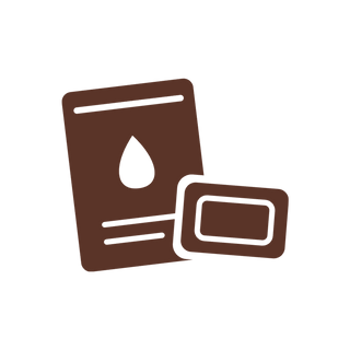 Icon eines Wasserfilterpads neben einer Verpackung mit Tropfensymbol