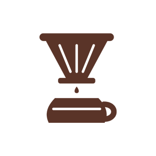 Icon eines Handfilters mit Kaffeetropfen über einer Tasse für Pour-over