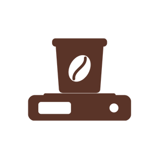 Icon einer digitalen Kaffeewaage mit Dosierbecher und Kaffeebohnensymbol